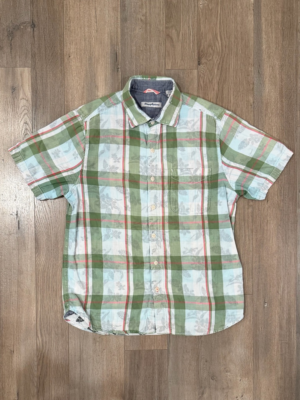 Tommy Bahama Light Green Plaid Short-Sleeve Button-Down Shirt